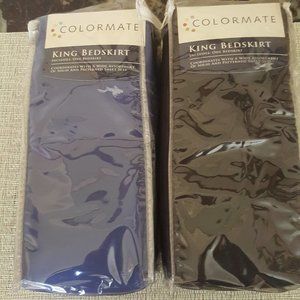 2 Colormate Blue and Black Bedding King Bedskirt Bedskirts New